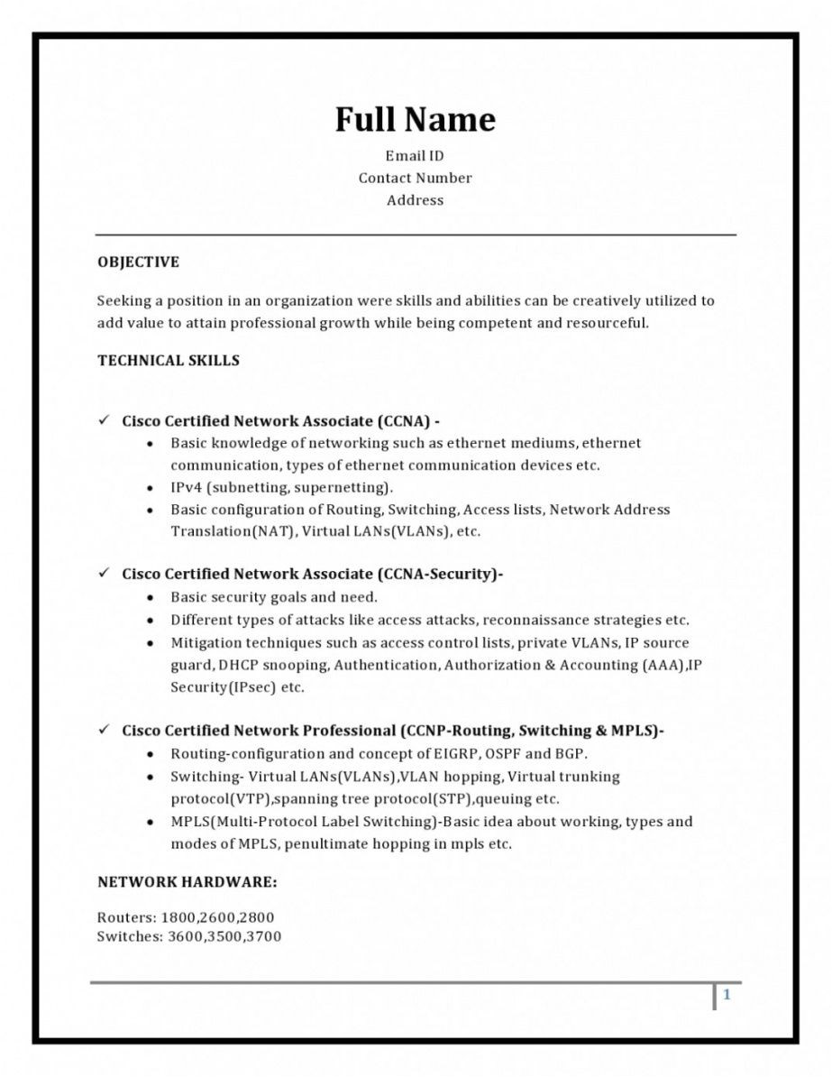 computer hardware and networking fresher resume format