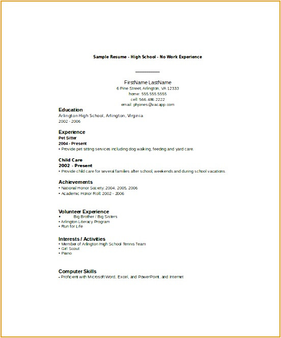 resume sample for high school students with no experience 57344c