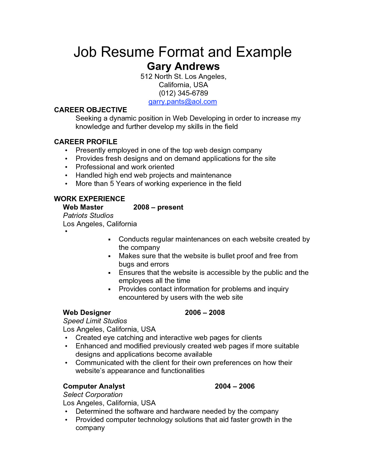 resume sample for employment 3342