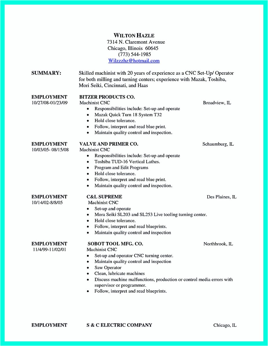 writing qualifications cnc machinist resume must