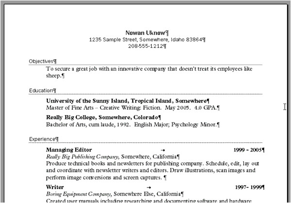 create a resume in word