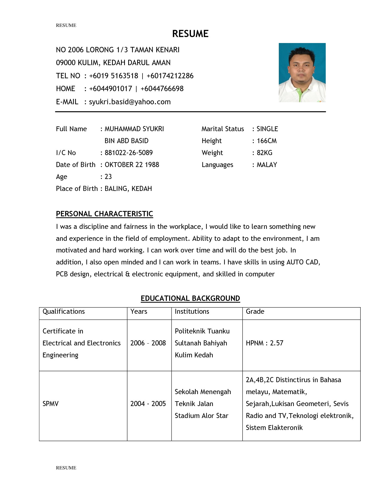 sample of good resume for job application