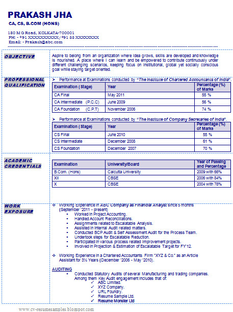 resume sample of chartered accountant