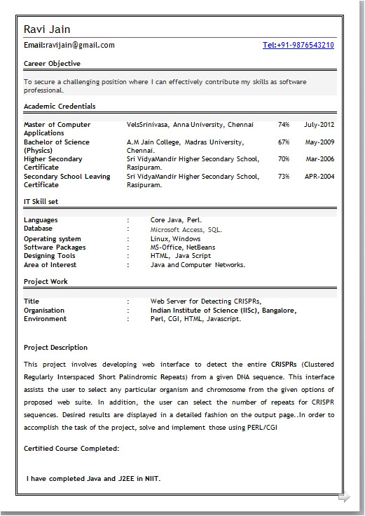 simple resume format for freshers free download