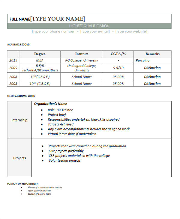 fresher resume template download