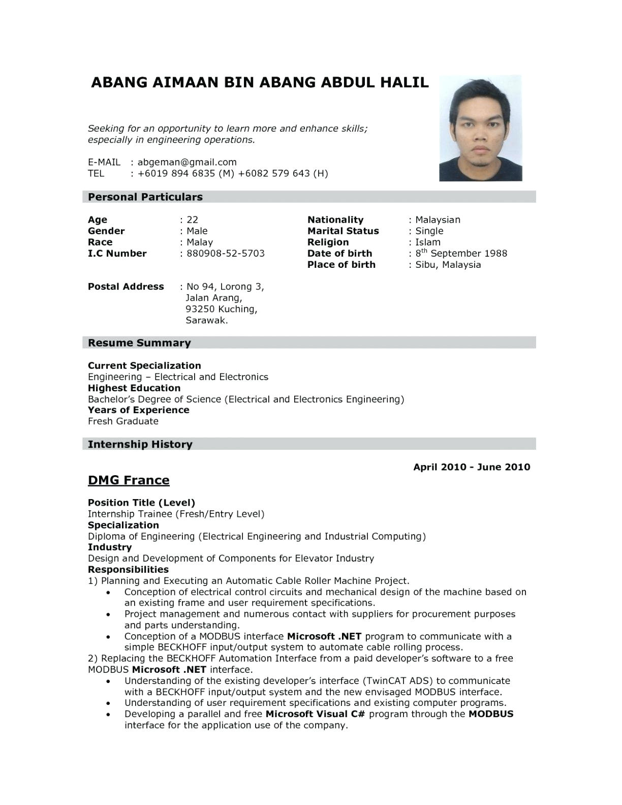 resume format for iti fitter fresher doc