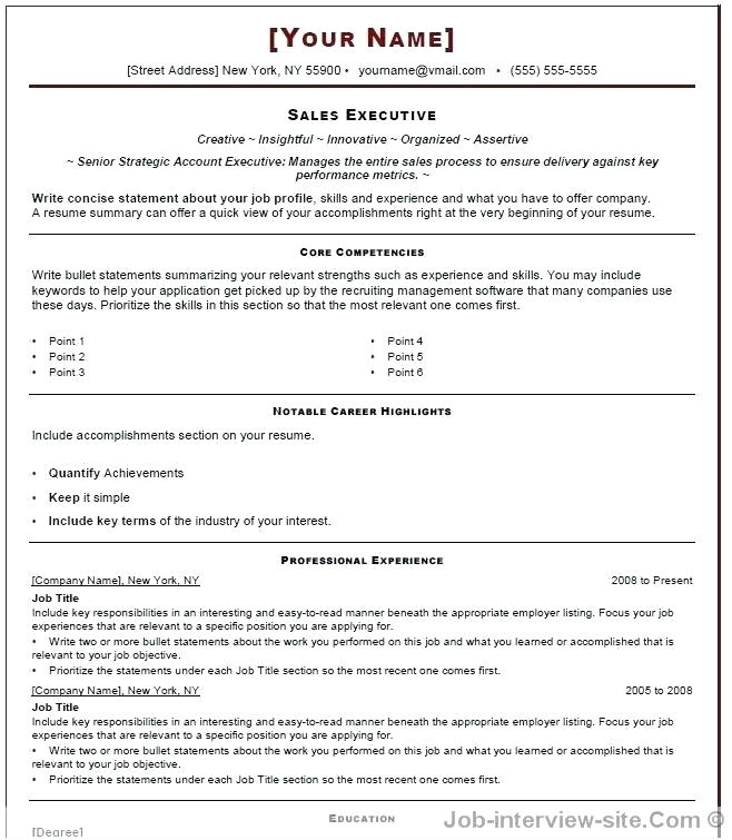 resume format for job interview