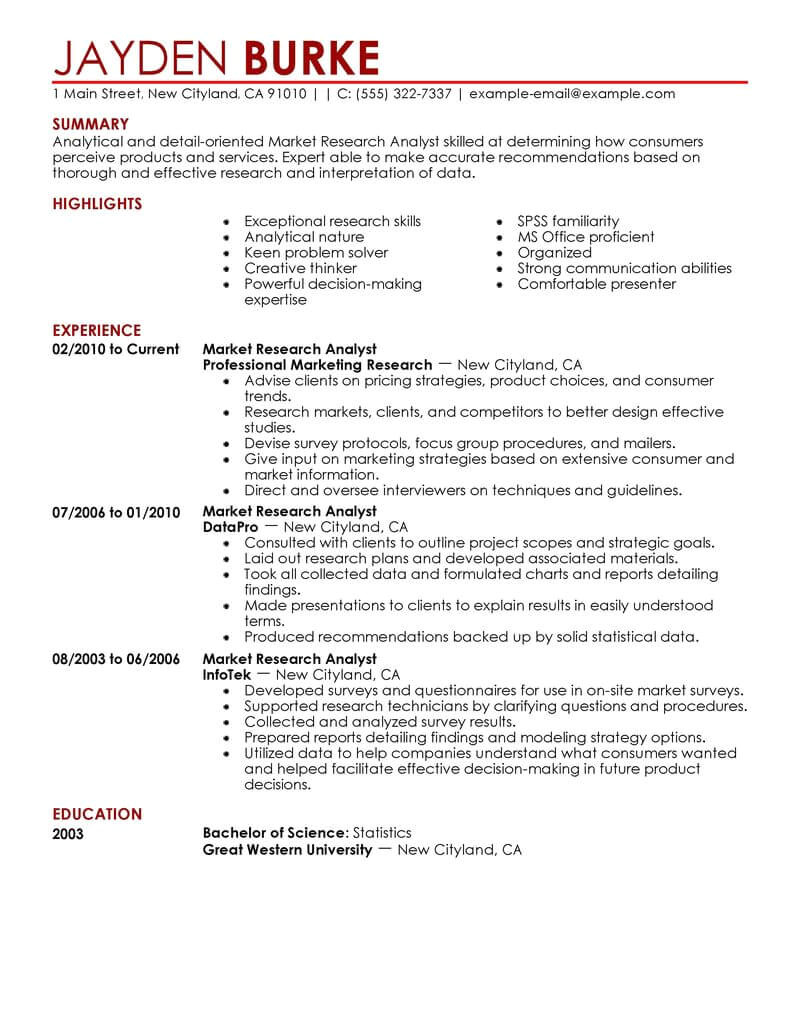 market researcher resume example