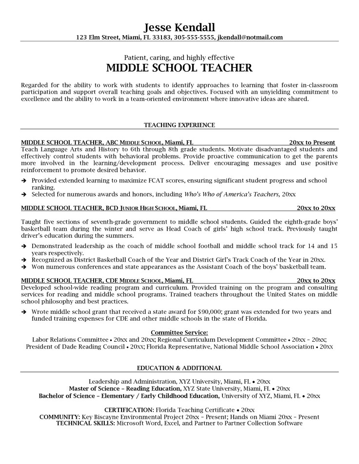 middle school english teacher resume builder