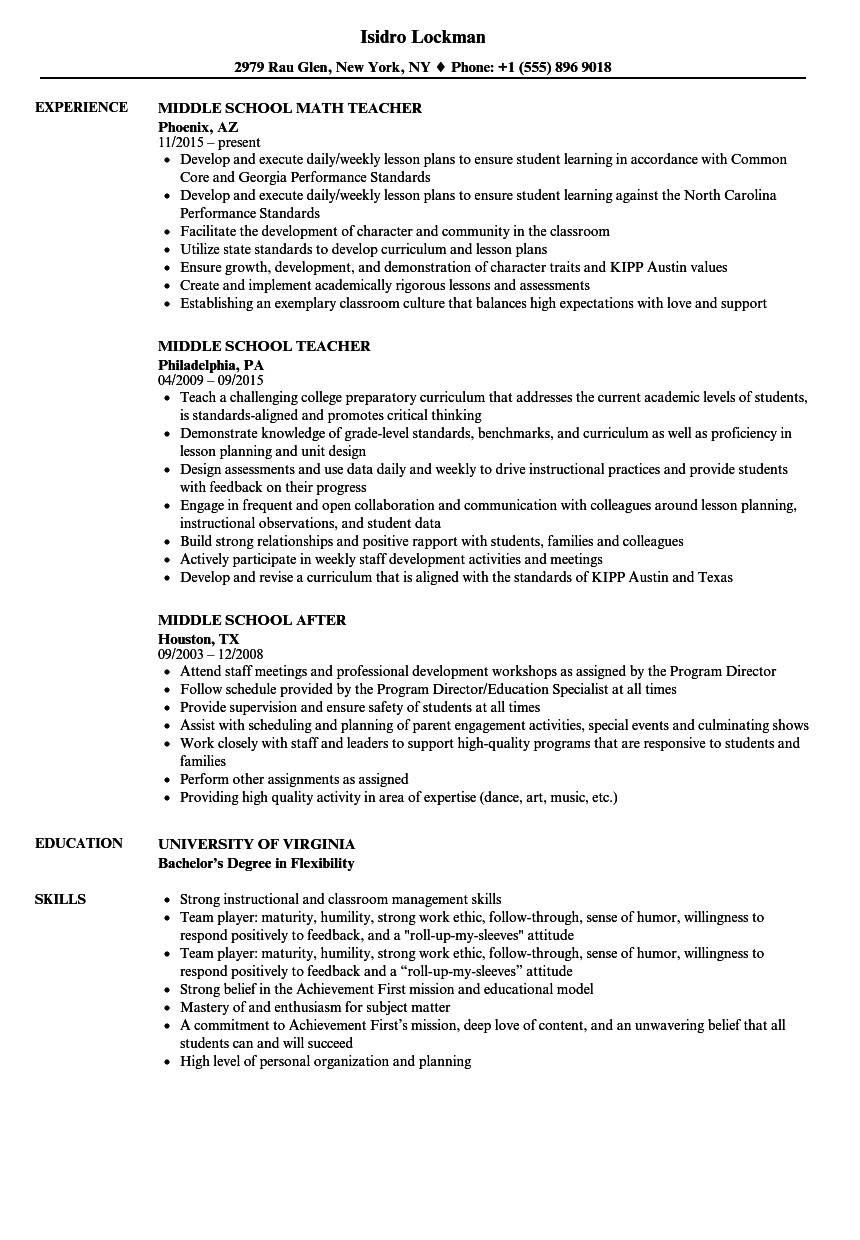 middle school resume sample