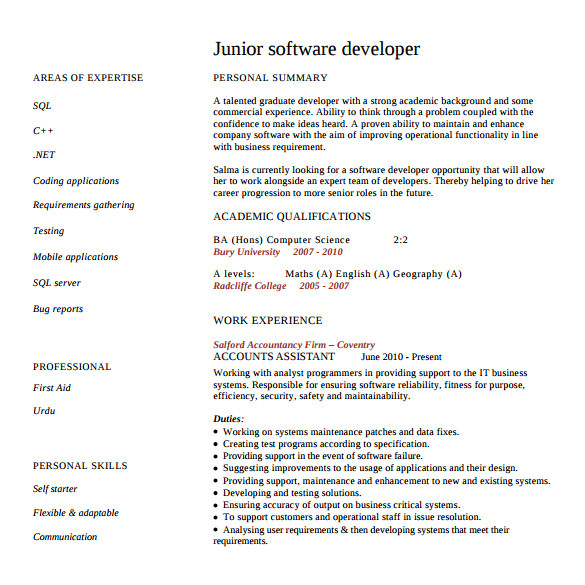 software developer resume