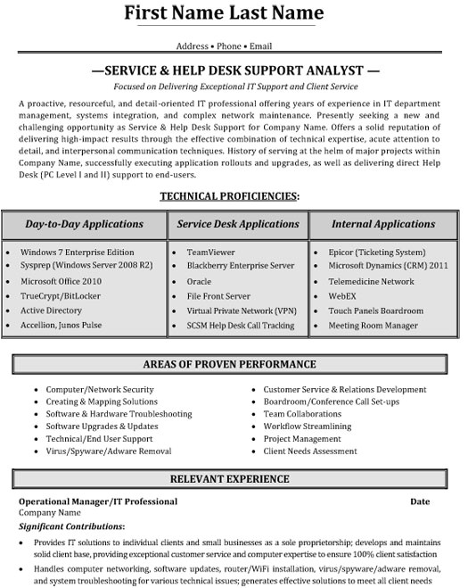 resume format for desktop support engineer
