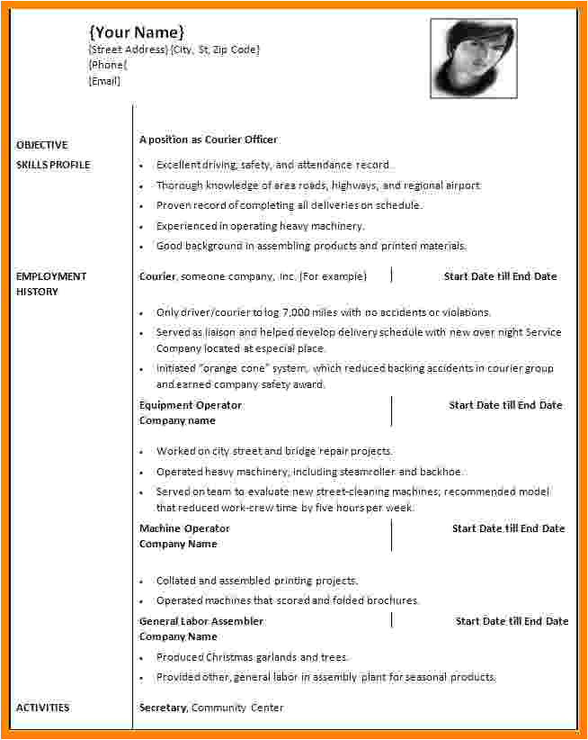 sample resume format word document download