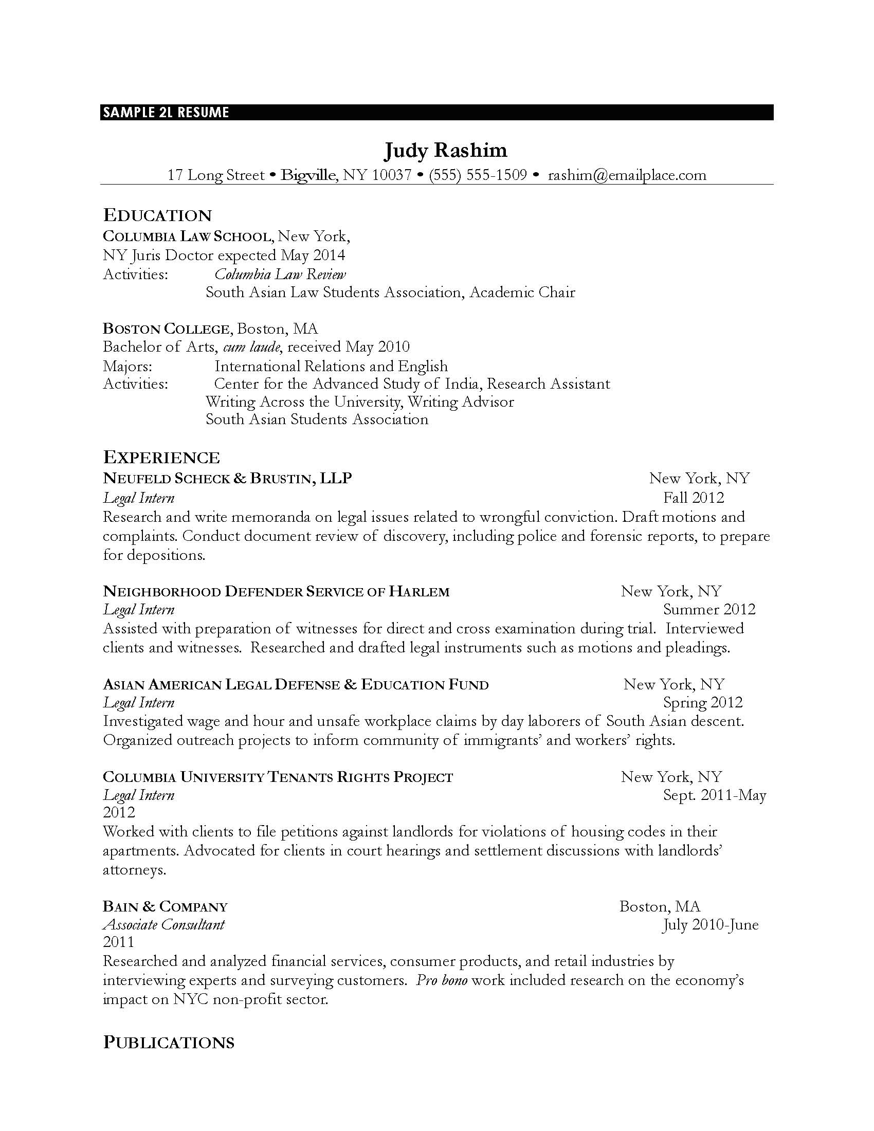 resume format for law students