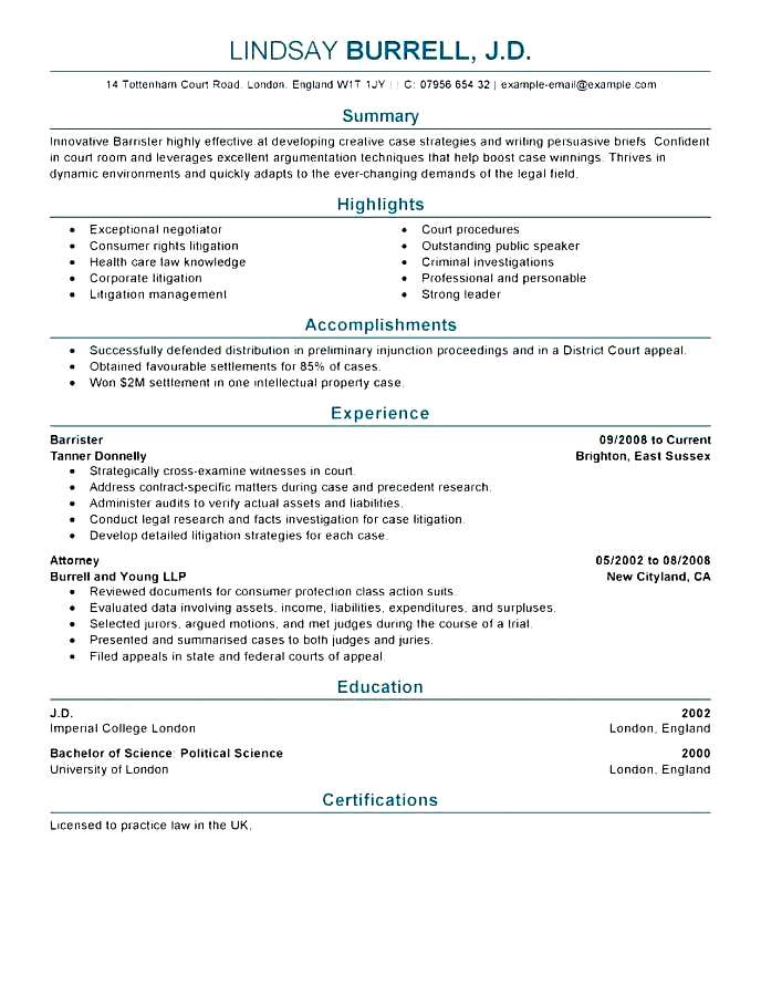 legal resume format