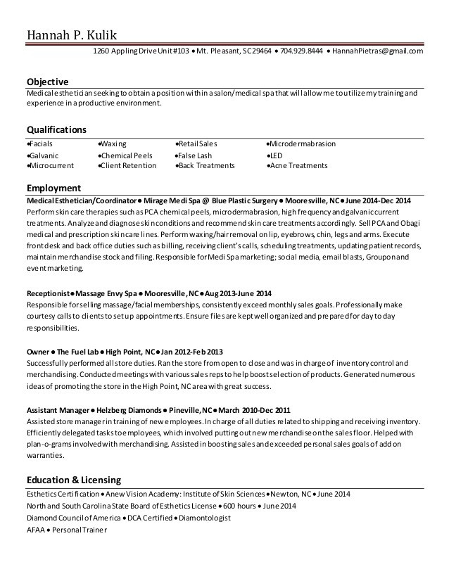 50 entry level esthetician resume sample