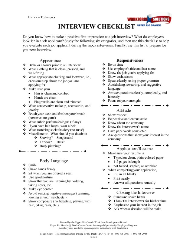 List Job Interview On Resume Interview Checklist