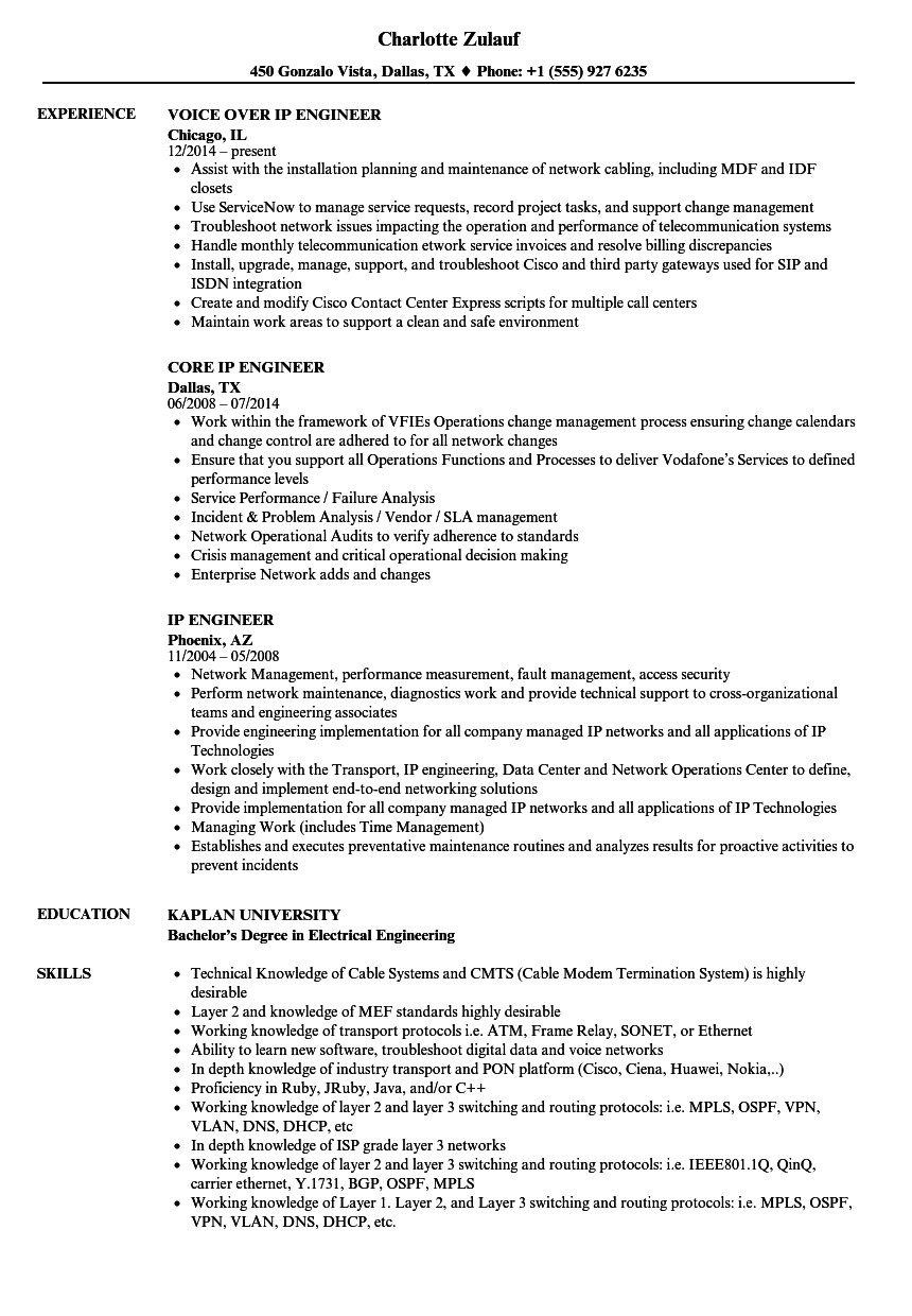 ip engineer resume sample