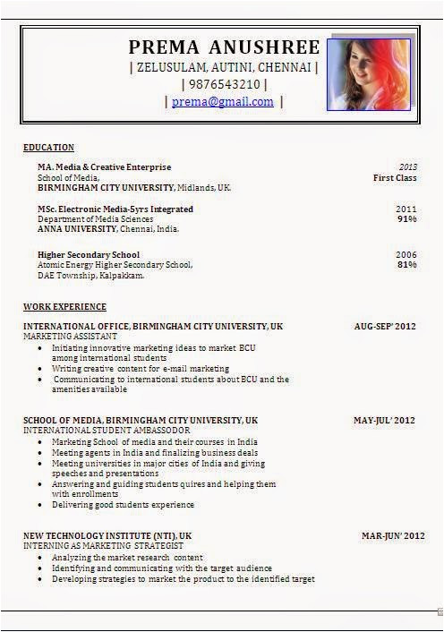 resume format for msc students