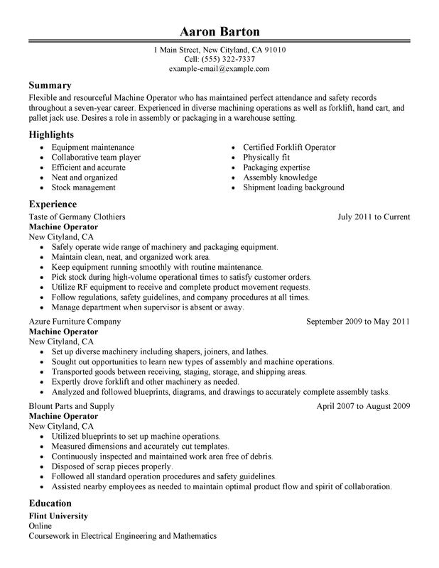 Machine Operator Resume Sample Machine Operator Resume Examples Created by Pros