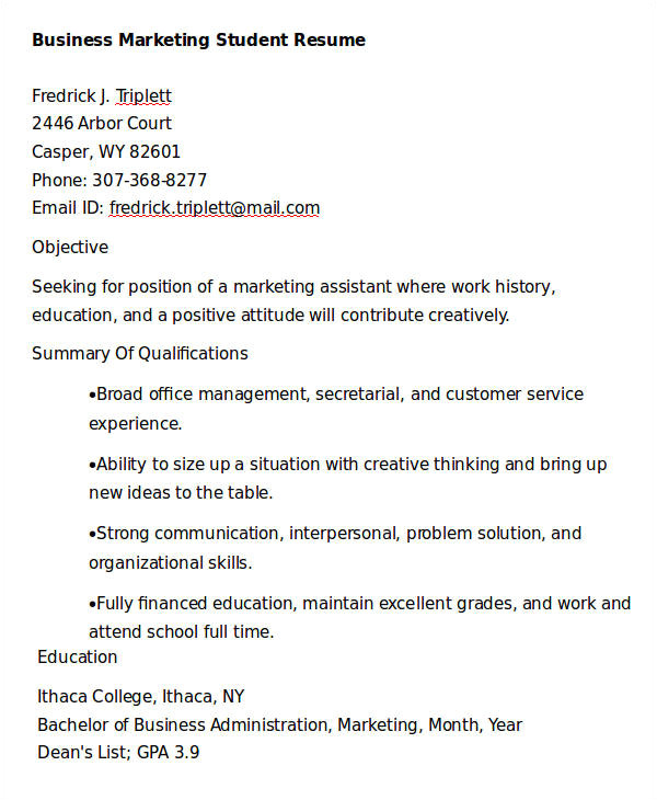 marketing resume download