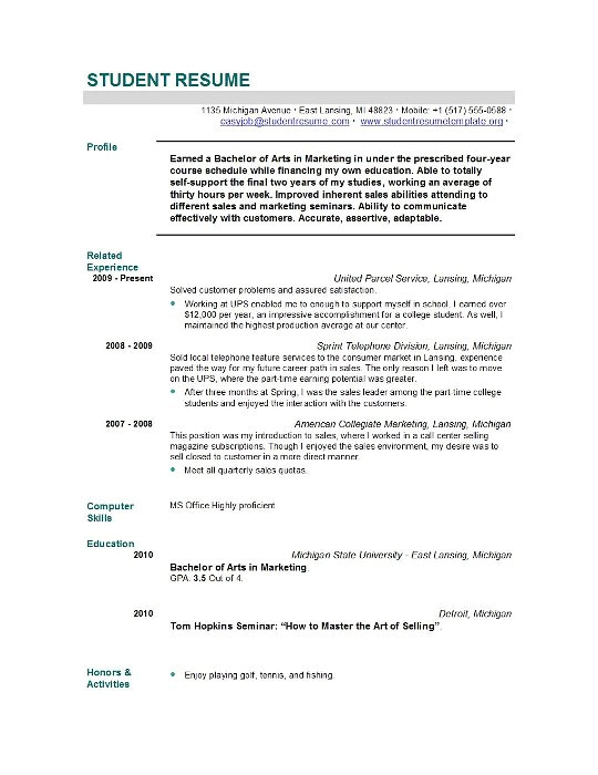 examples of resume for graduate students