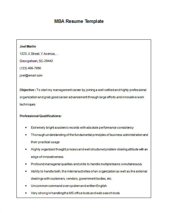 mba resume template