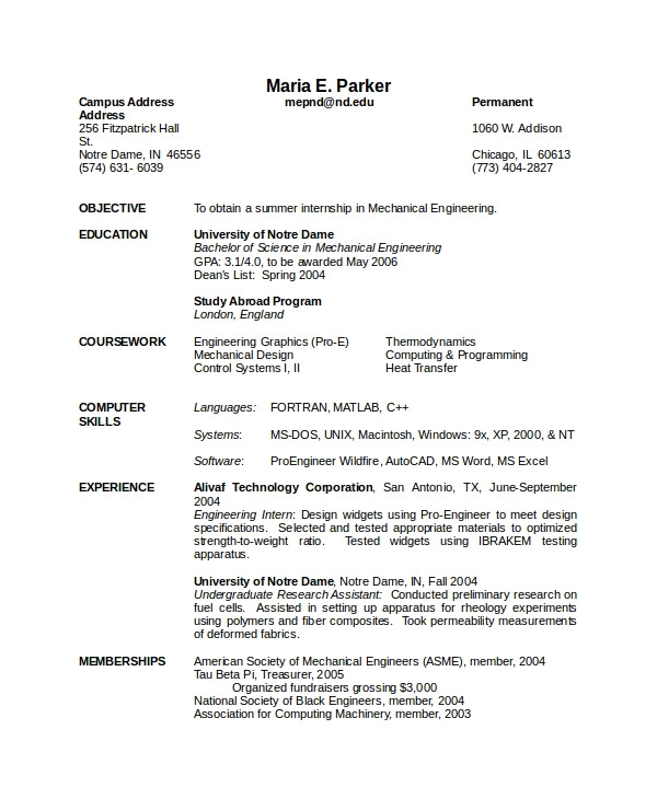 Mechanical Engineer Resume Pdf 10 Mechanical Engineering Resume Templates Pdf Doc