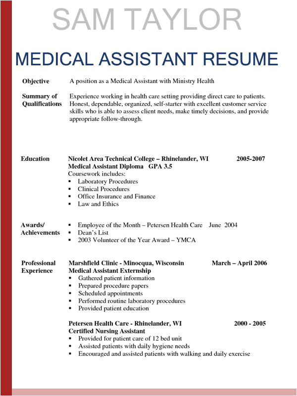 sample resumes for medical assistant
