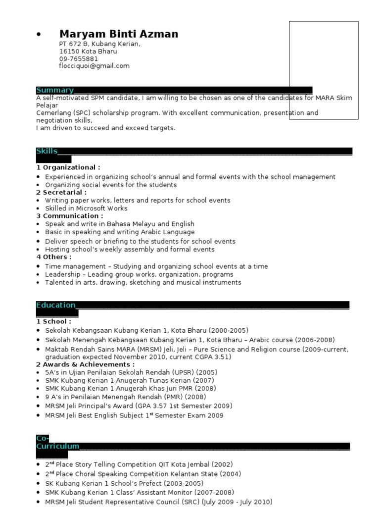 resume sample mock