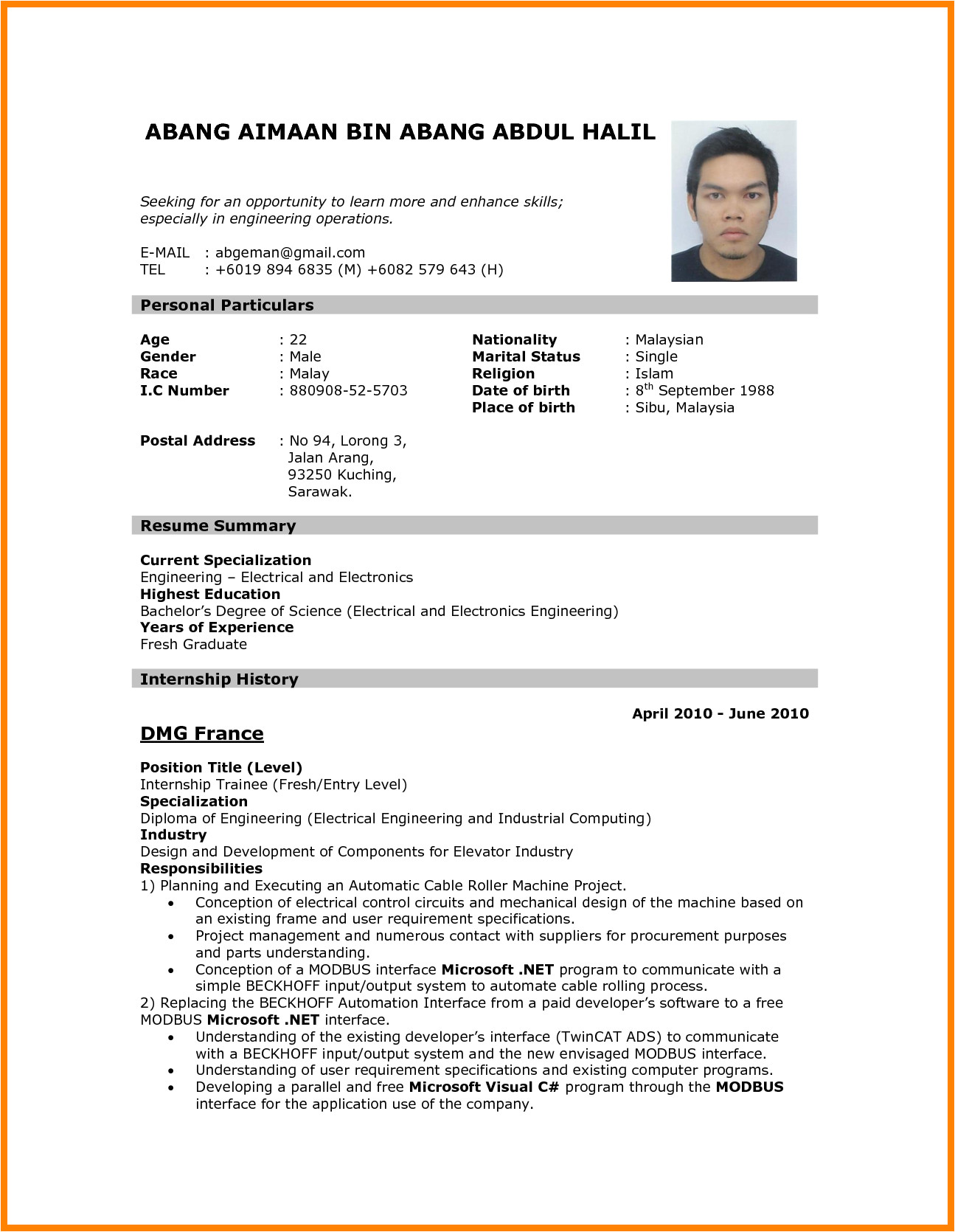 8 cv sample for job application 2016