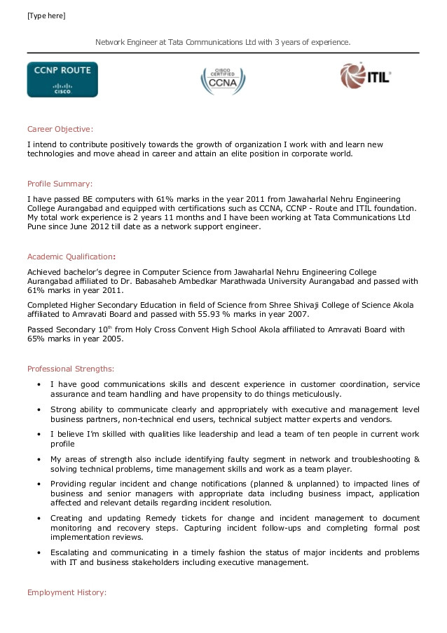 Network Engineer Resume 3 Years Experience Resume 1