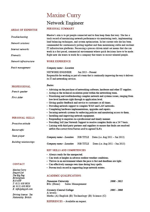 network engineer resume 1587