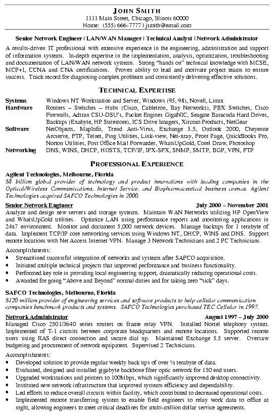 network engineer resume