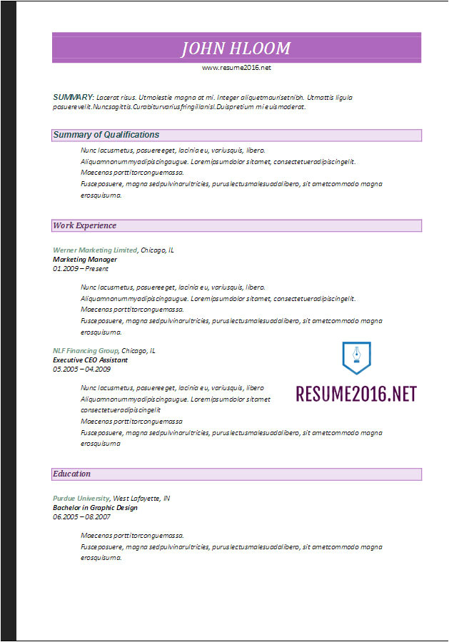 resume format 2017