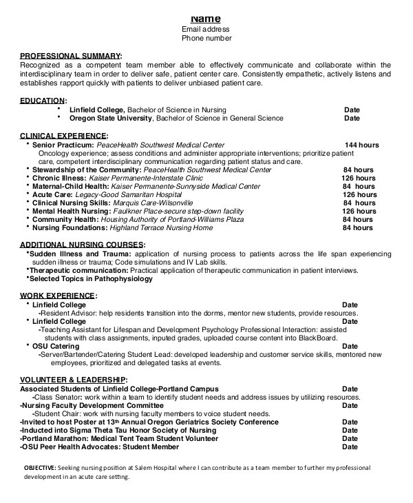 nursing student resumes