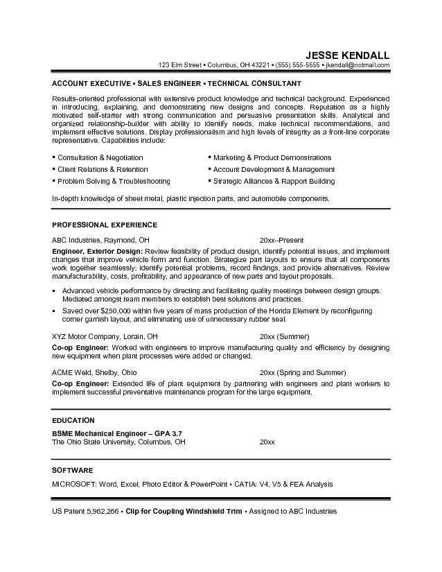 career objective resume examples for sales engineering and technical consultant job application