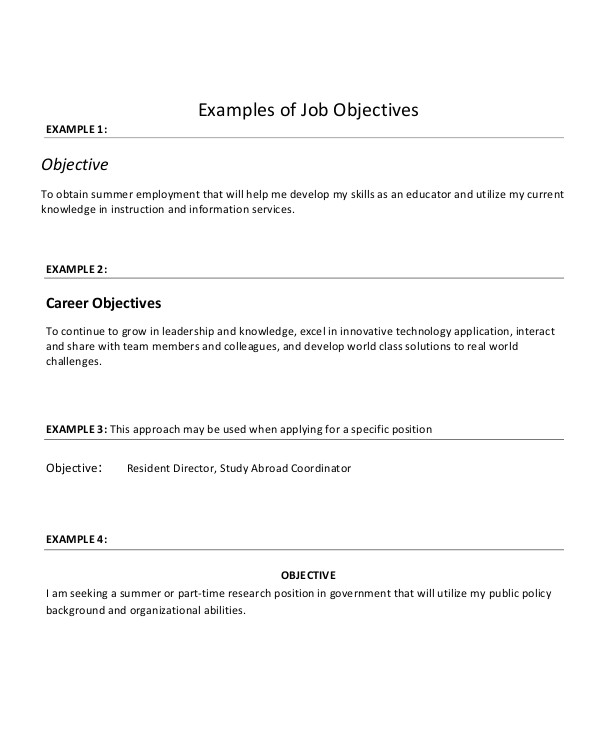 resume objective form