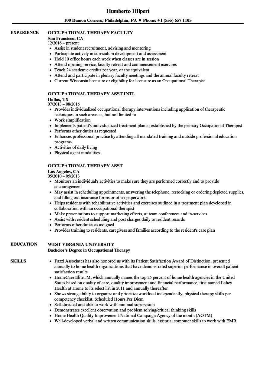 occupational therapy resume sample