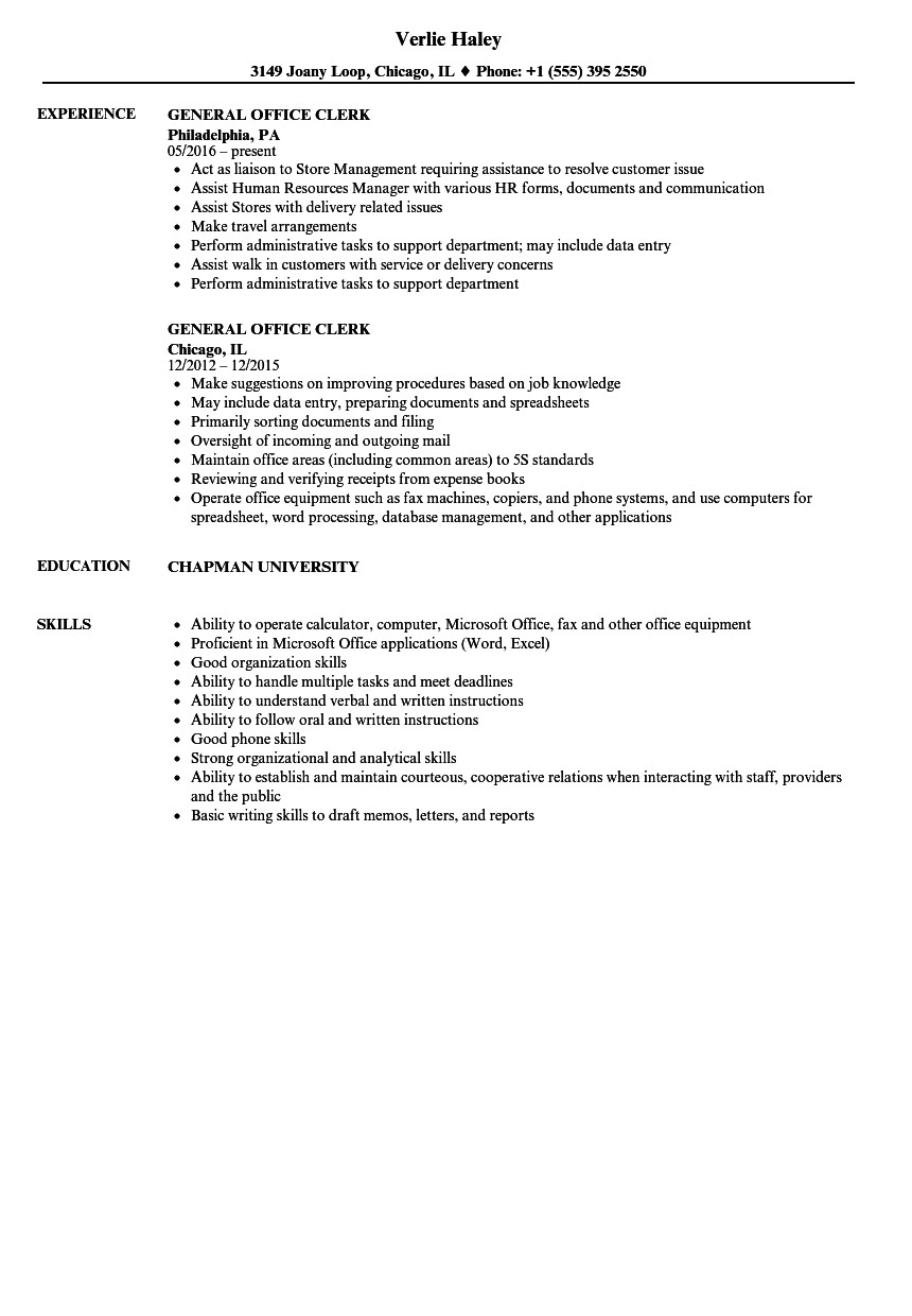 Office Clerk Resume Sample General Office Clerk Resume Samples Velvet Jobs