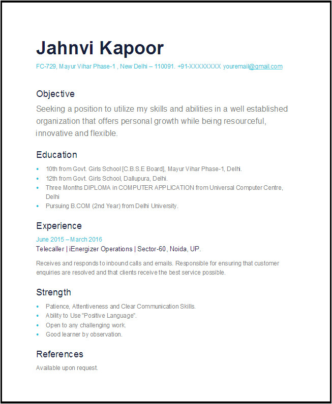 simple one page resume sample 2016