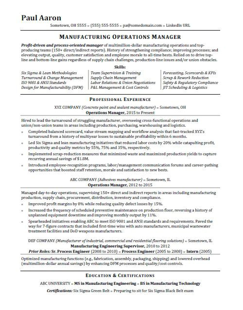 operations manager resume sample