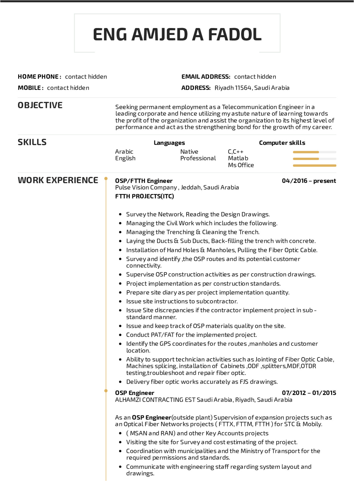 osp engineer resume sample