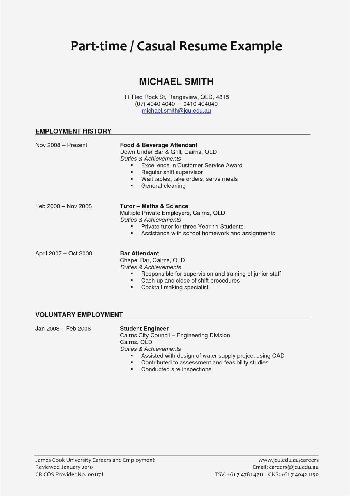 basic resume examples for part time jobs
