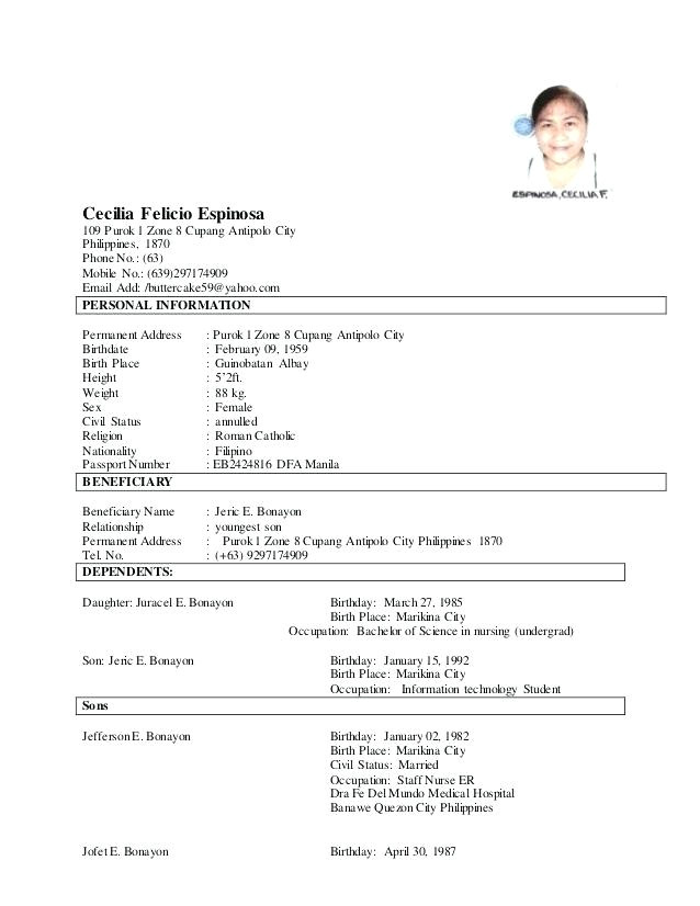 resume format for job application