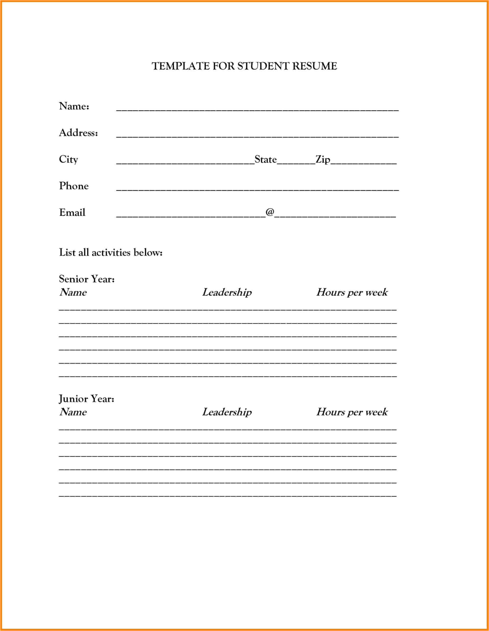 blank resume template printable