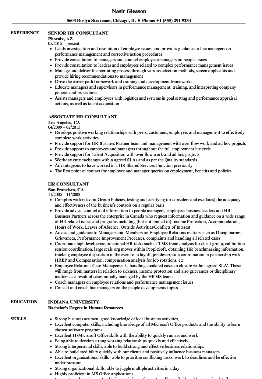 hr consultant resume sample