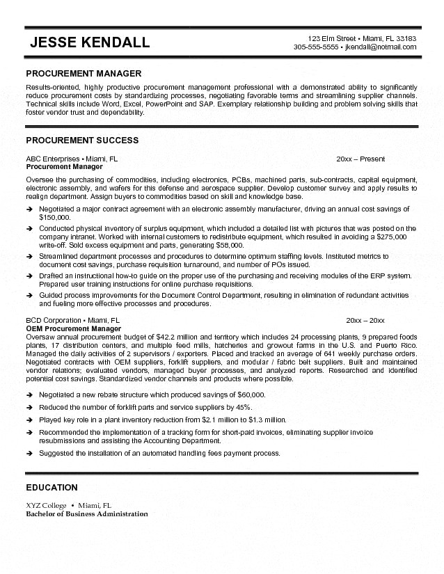purchasing manager resume 2493