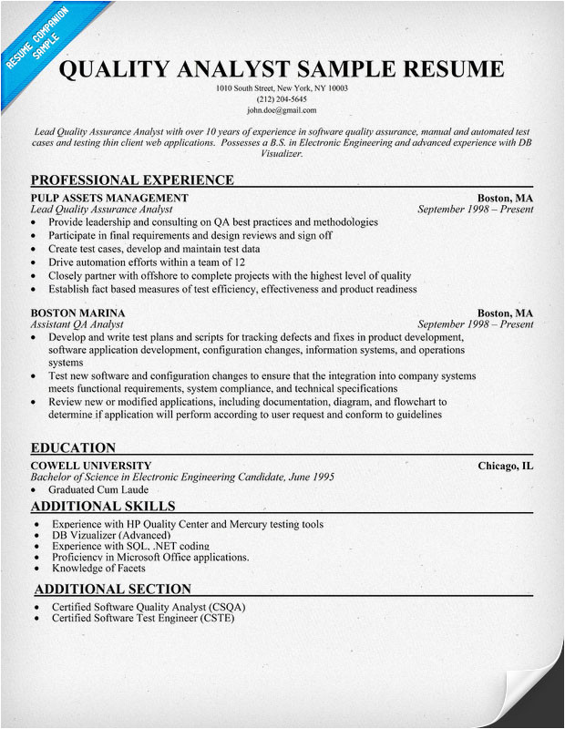 Qa Analyst Resume Sample Resume format Qa Analyst Resume Samples