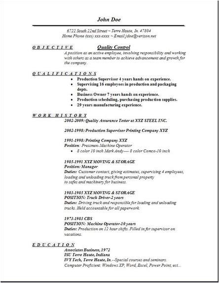 Quality Control Resume In Word format Quality Control Resume Occupational Examples Samples Free